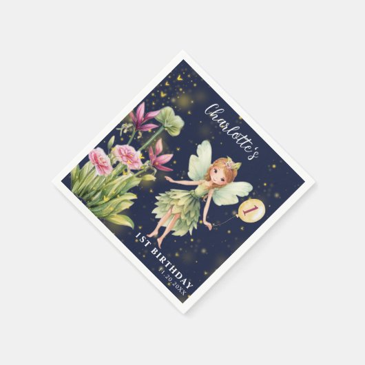 魔法の庭の妖精 ウィームジカルな1歳の誕生日 スタンダードカクテルナプキン (角)