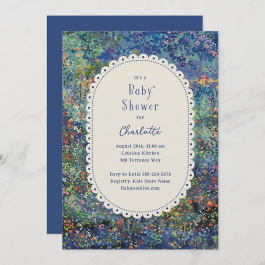 魔法の庭の手の赤絵を描ちゃんシャワー 招待状 (正面/裏面)