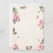 魔法の庭園 ピンクのバラ ゴールド フォト キンセアニエラ 招待状 (裏面)