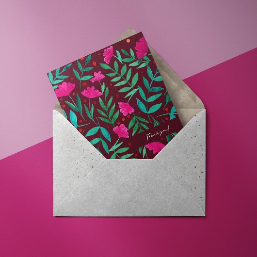 魔法の庭園 – マゼンタとグリーンのサンキューカード シーズンカード