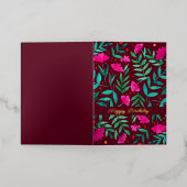 魔法の庭園 – マゼンタとグリーンのハッピーバースデー 箔シーズンカード (外側レイダウン)