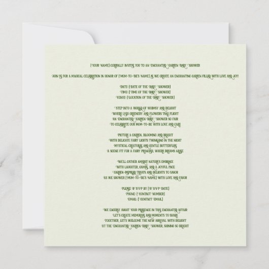 魔法の庭 : ベビーシャワー 招待状 (裏面)