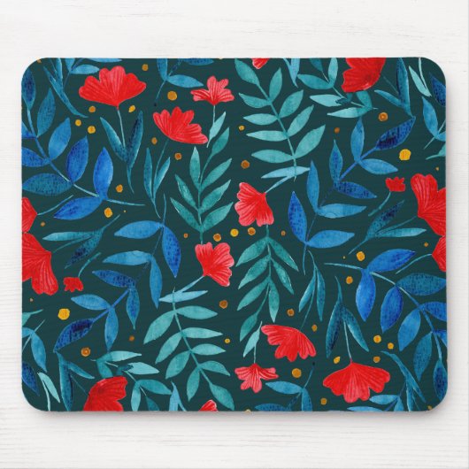 魔法の庭 – 暗いティール(緑がかった色)と赤 マウスパッド (正面)