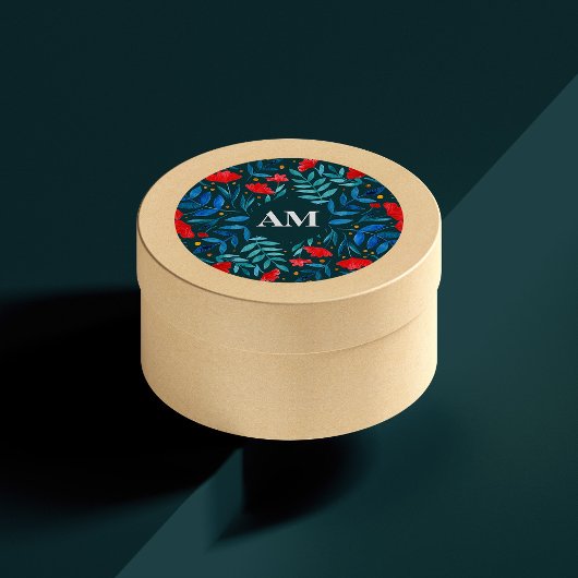 魔法の庭 – 暗いティール(緑がかった色)と赤 ラウンドシール