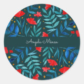 魔法の庭 – 暗いティール（緑がかった色）と赤 ラウンドシール (正面)