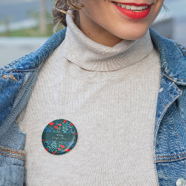 魔法の庭 – 暗いティール（緑がかった色）と赤 缶バッジ