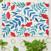 魔法の庭 – 赤とターコイズ キッチンタオル (折り畳み)