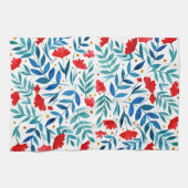 魔法の庭 – 赤とターコイズ キッチンタオル (横)