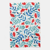 魔法の庭 – 赤とターコイズ キッチンタオル (縦)