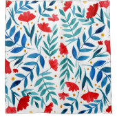 魔法の庭 – 赤とターコイズ シャワーカーテン (正面)