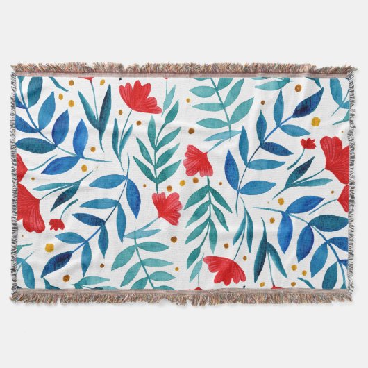 魔法の庭 – 赤とターコイズ スローブランケット (正面)