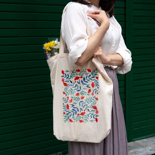 魔法の庭 – 赤とターコイズ トートバッグ