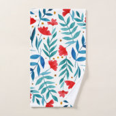 魔法の庭 – 赤とターコイズ バスタオルセット (ハンドタオル)