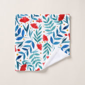 魔法の庭 – 赤とターコイズ バスタオルセット (ウォッシュタオル)