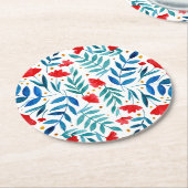 魔法の庭 – 赤とターコイズ ラウンドペーパーコースター (アングル)