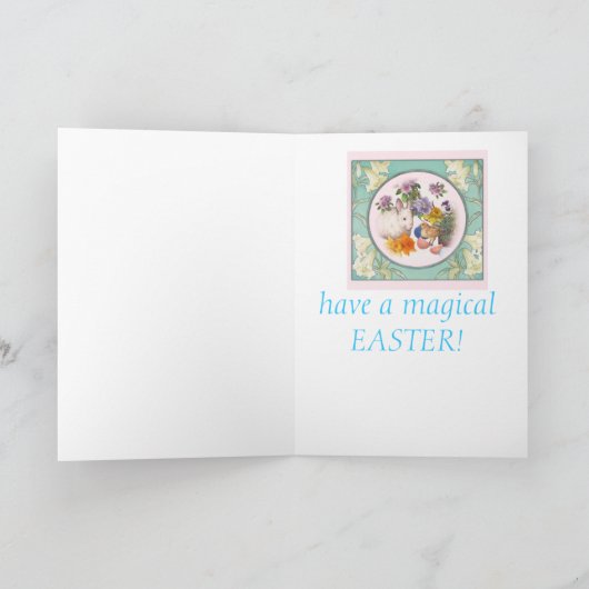 魔法の復活祭の花の妖精とひよこ シーズンカード (内部)