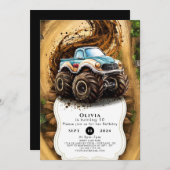 魔法の怪物トラックの子供の誕生日パーティー 招待状 (正面/裏面)