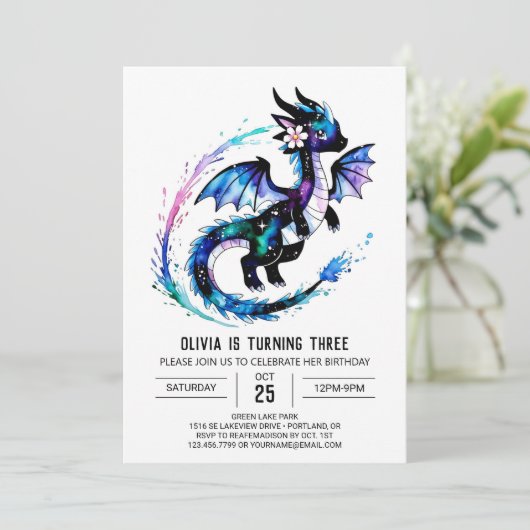 魔法の愛らしいドラゴンデジタルガールバースデー 招待状 (スタンド正面)