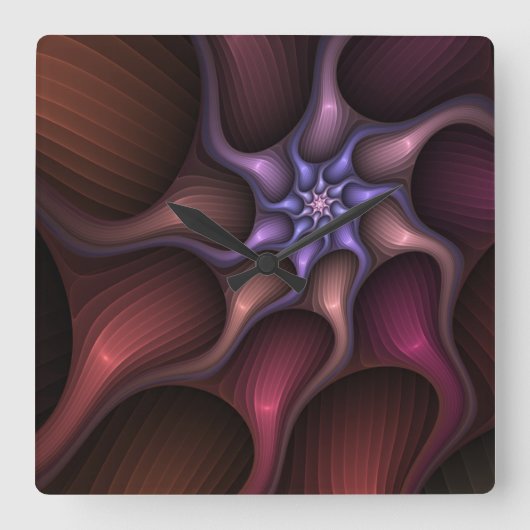 魔法の成長モダン抽象芸術カラフルフラクタル スクエア壁時計 (正面)