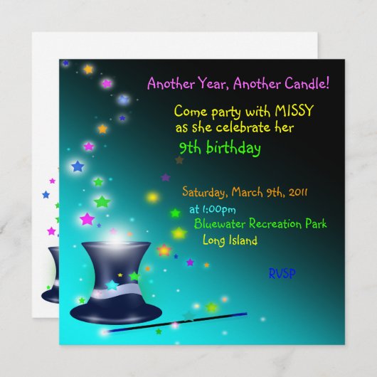 魔法の手品師の帽子の誕生日のパーティの招待状 招待状 (正面/裏面)