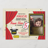 魔法の手品師年齢の誕生会の写真の招待 招待状 (正面/裏面)