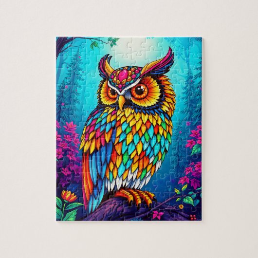魔法の数々の色のフクロウの子供 ジグソーパズル (縦)