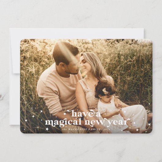 魔法の新年の写真カードを持っている 案内状 (正面)