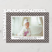 魔法の新年シルバーモダングリッター水玉模様 シーズンカード (正面/裏面)