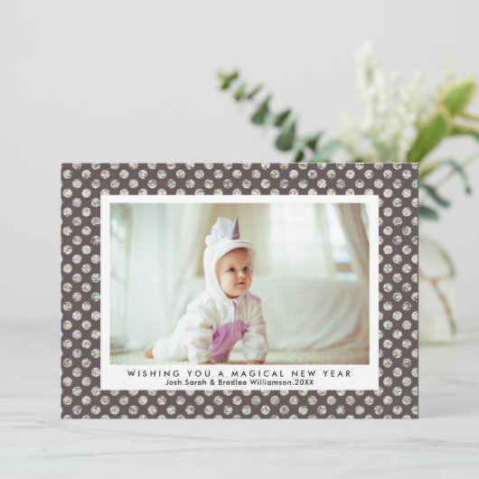 魔法の新年シルバーモダングリッター水玉模様 シーズンカード (スタンド正面)