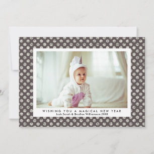 魔法の新年シルバーモダングリッター水玉模様 シーズンカード