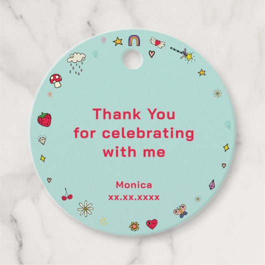 魔法の日かわいい漫画のユニコーンの感謝してい子供たちあなた フェイバータグ (正面)