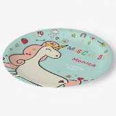 魔法の日かわいい漫画ユニコーン子供の誕生日 ペーパープレート (アングル)