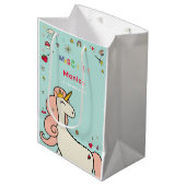 魔法の日かわいい漫画ユニコーン子供の誕生日 ミディアムペーパーバッグ (正面アングル)