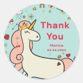 魔法の日かわいい漫画ユニコーン子供の誕生日 ラウンドシール (正面)