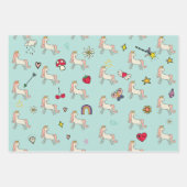 魔法の日かわいい漫画ユニコーン子供の誕生日 ラッピングペーパーシート (正面2)