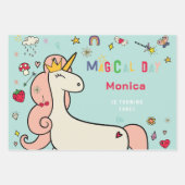 魔法の日かわいい漫画ユニコーン子供の誕生日 ラッピングペーパーシート (正面)