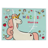 魔法の日かわいい漫画ユニコーン子供の誕生日 ラージペーパーバッグ (裏面)