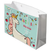 魔法の日かわいい漫画ユニコーン子供の誕生日 ラージペーパーバッグ (裏面アングル)