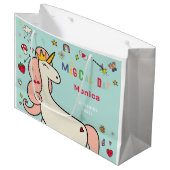 魔法の日かわいい漫画ユニコーン子供の誕生日 ラージペーパーバッグ (正面アングル)