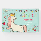 魔法の日かわいい漫画ユニコーン子供の誕生日 横断幕 (横)