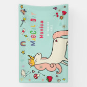 魔法の日かわいい漫画ユニコーン子供の誕生日 横断幕 (縦)