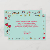 魔法の日のキュートな漫画のユニコーンの子供の誕生日 サンキューカード (正面/裏面)