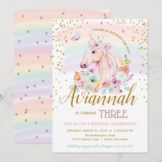 魔法の日のソルベユニコーンバースデー 招待状 (正面/裏面)