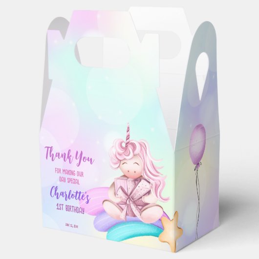 魔法の日の虹のユニコーンの誕生日パーソナライズされた フェイバーボックス (オープン)