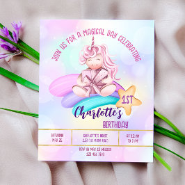 魔法の日レインボーユニコーン誕生日バジェット招待状