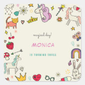 魔法の日猫うさぎうさぎユニコーン子供の誕生日 スクエアシール (正面)