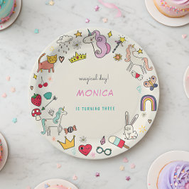 魔法の日猫うさぎうさぎユニコーン子供の誕生日 ペーパープレート