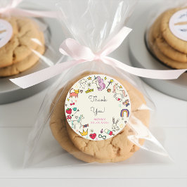 魔法の日猫うさぎうさぎユニコーン子供の誕生日 ラウンドシール