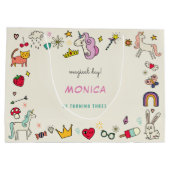 魔法の日猫うさぎうさぎユニコーン子供の誕生日 ラージペーパーバッグ (裏面)