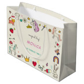 魔法の日猫うさぎうさぎユニコーン子供の誕生日 ラージペーパーバッグ (裏面アングル)